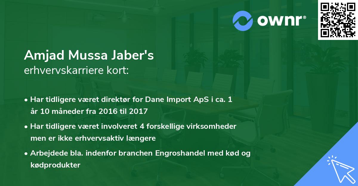 Amjad Mussa Jaber's erhvervskarriere kort