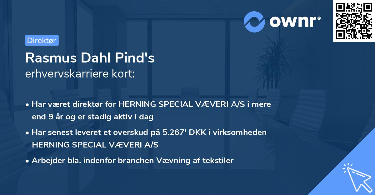 Rasmus Dahl Pind's erhvervskarriere kort
