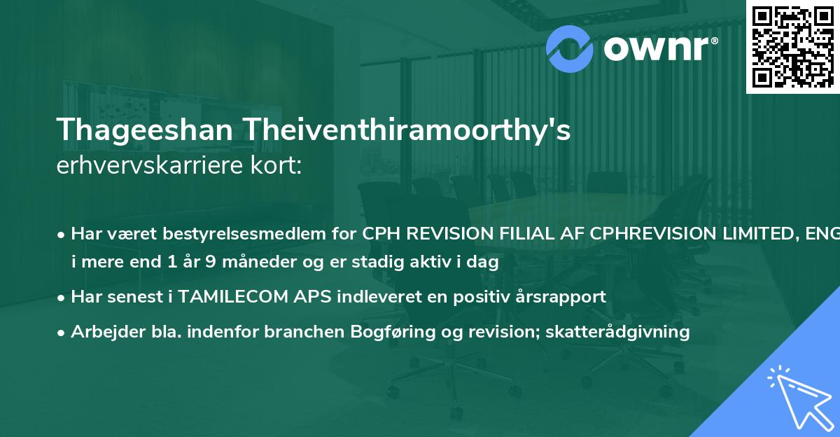 Thageeshan Theiventhiramoorthy's erhvervskarriere kort