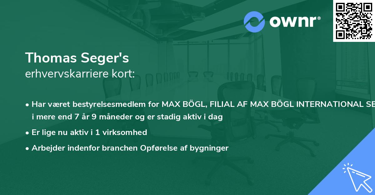 Thomas Seger's erhvervskarriere kort