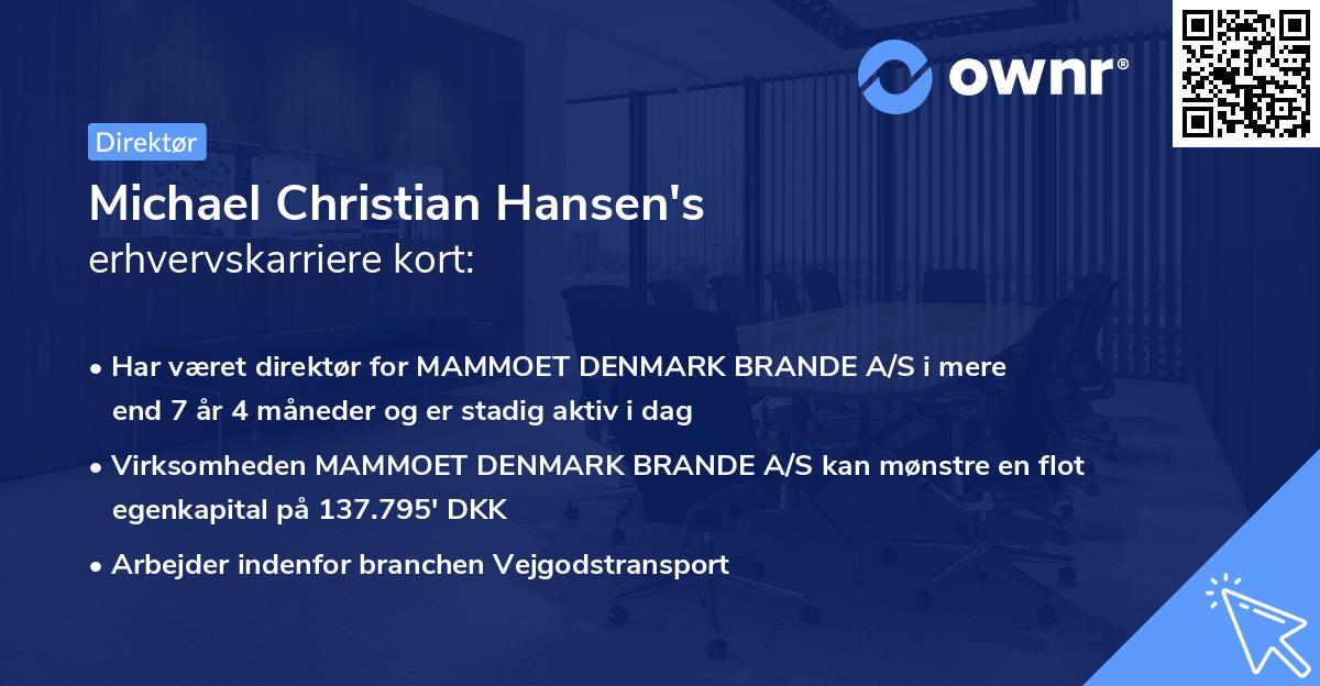 Michael Christian Hansen's erhvervskarriere kort