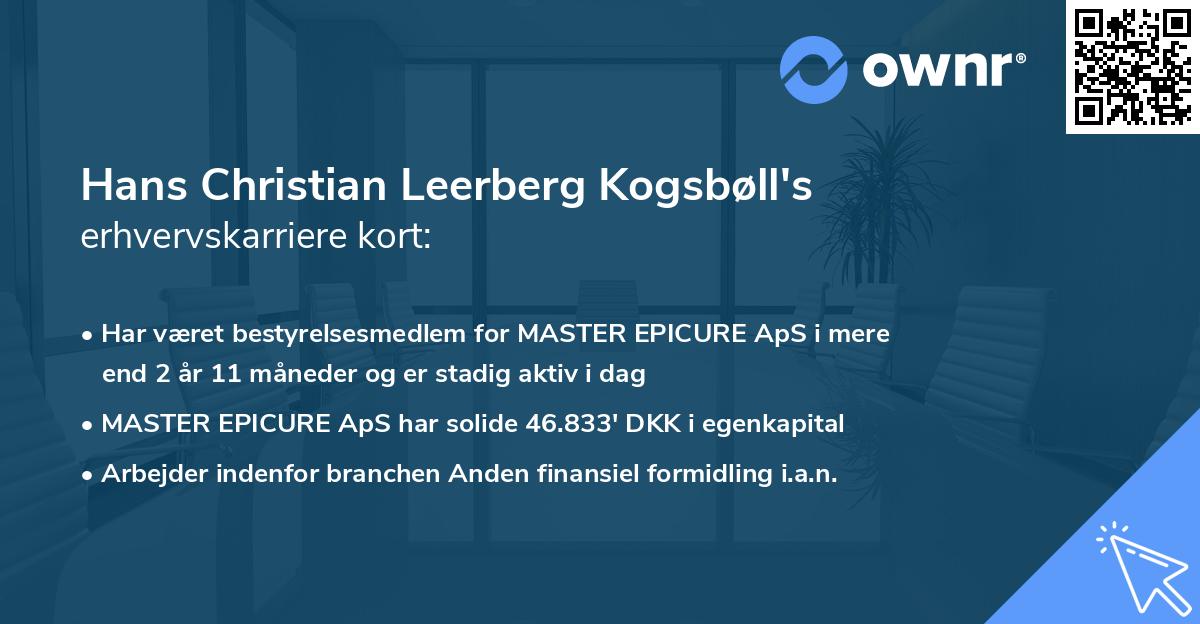 Hans Christian Leerberg Kogsbøll's erhvervskarriere kort