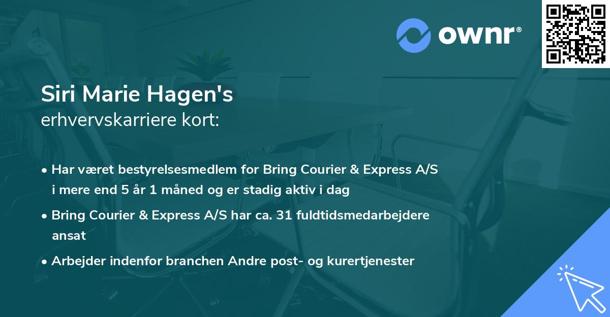 Siri Marie Hagen's erhvervskarriere kort