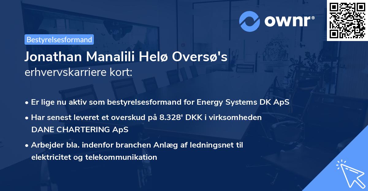 Jonathan Manalili Helø Oversø's erhvervskarriere kort