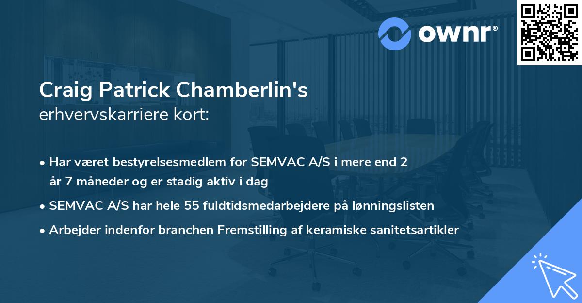 Craig Patrick Chamberlin's erhvervskarriere kort