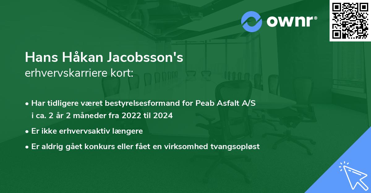 Hans Håkan Jacobsson's erhvervskarriere kort