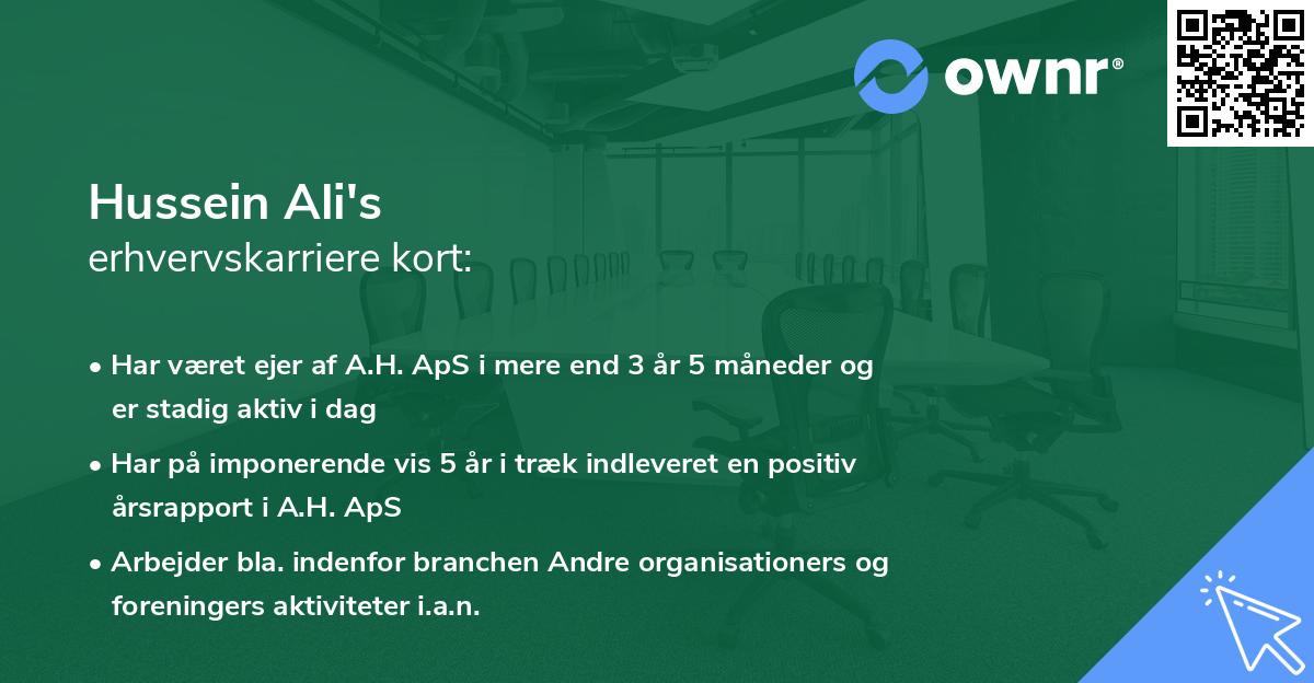 Hussein Ali's erhvervskarriere kort