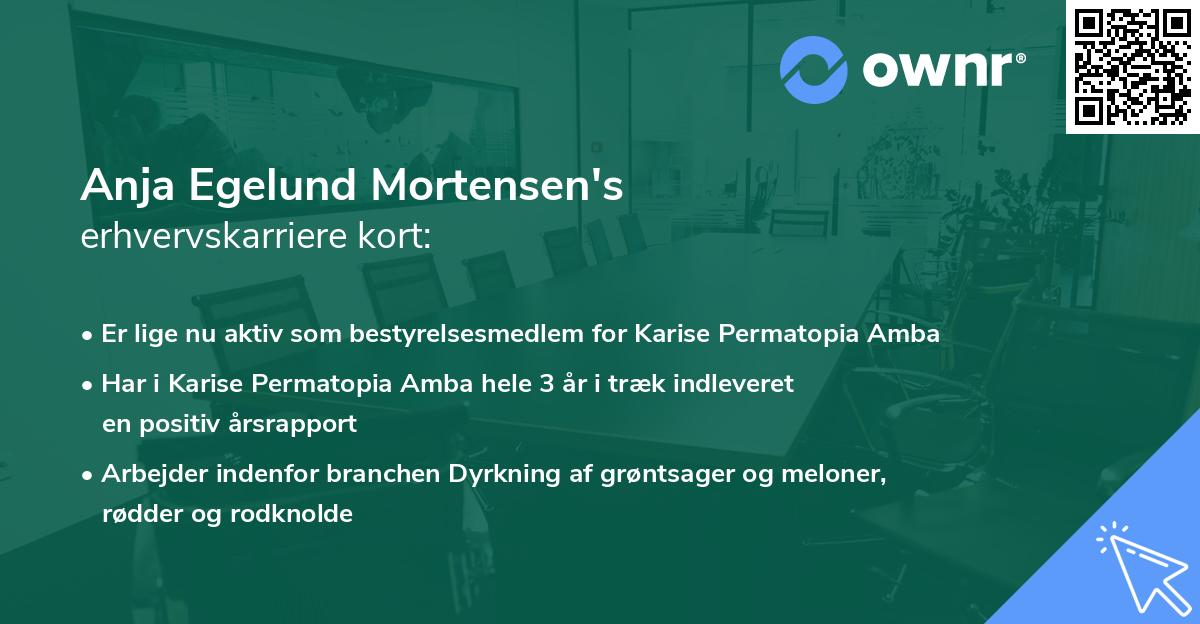 Anja Egelund Mortensen's erhvervskarriere kort