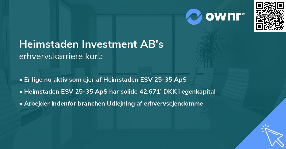 Heimstaden Investment AB's erhvervskarriere kort