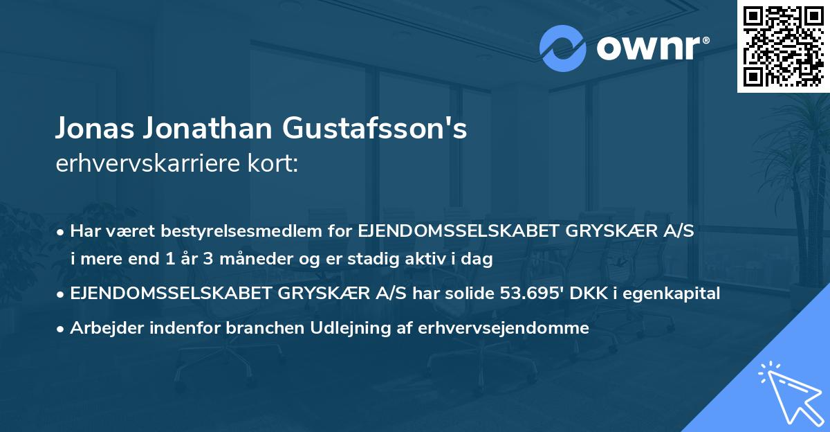 Jonas Jonathan Gustafsson's erhvervskarriere kort
