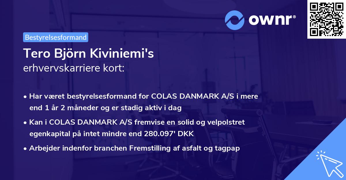 Tero Björn Kiviniemi's erhvervskarriere kort