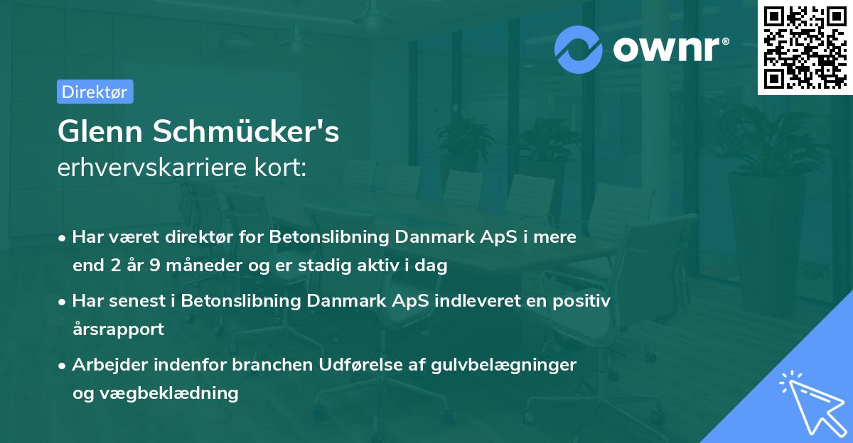 Glenn Schmücker's erhvervskarriere kort