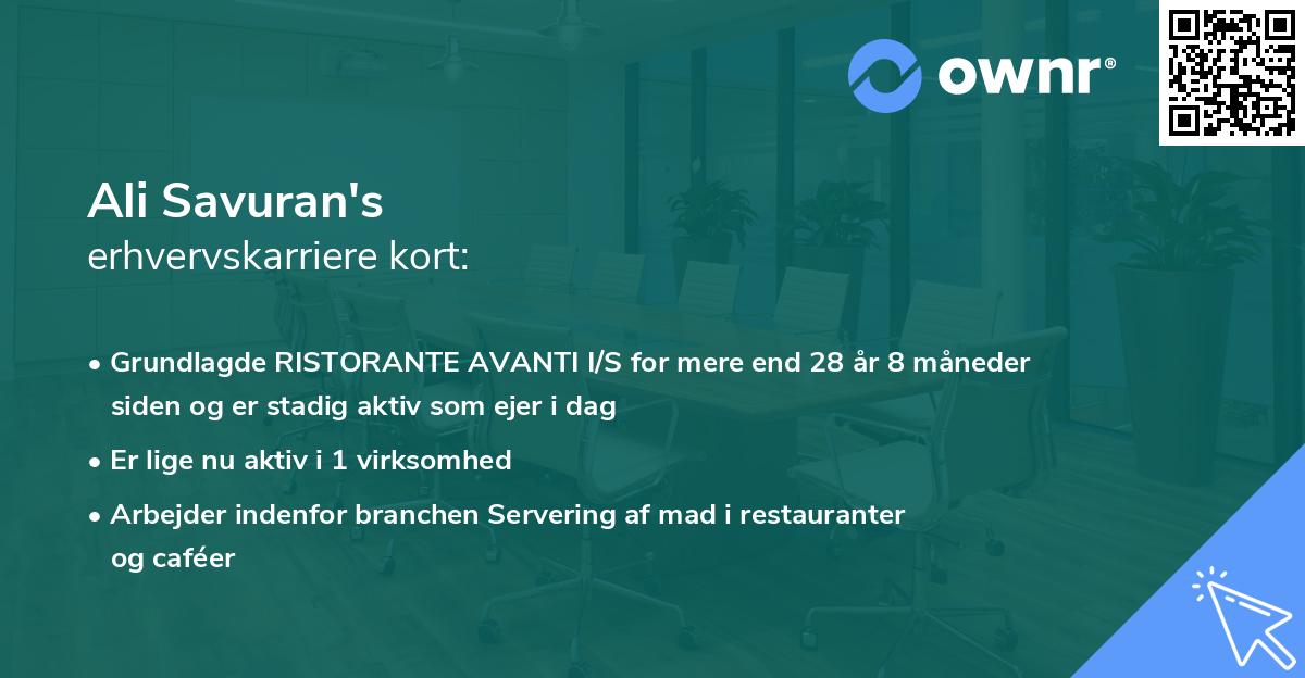 Ali Savuran's erhvervskarriere kort