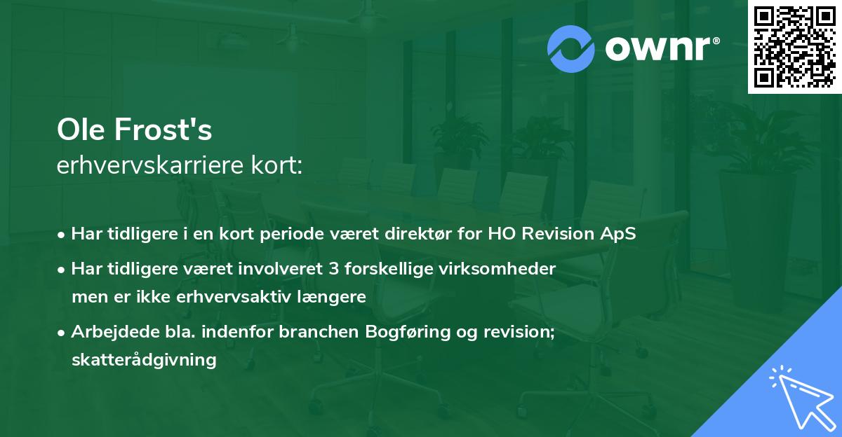 Ole Frost's erhvervskarriere kort