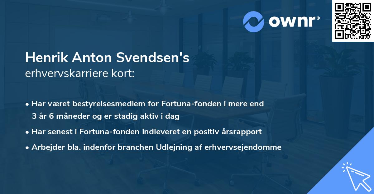 Henrik Anton Svendsen's erhvervskarriere kort