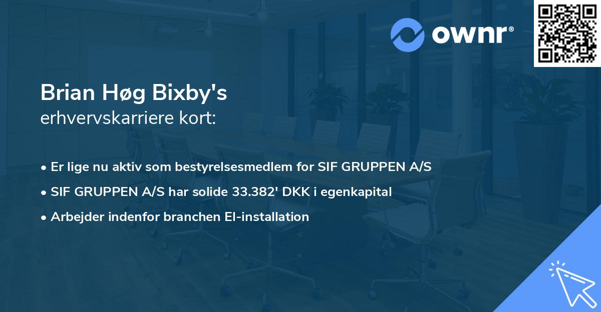 Brian Høg Bixby's erhvervskarriere kort