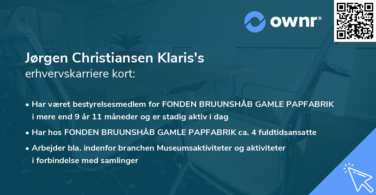 Jørgen Christiansen Klaris's erhvervskarriere kort