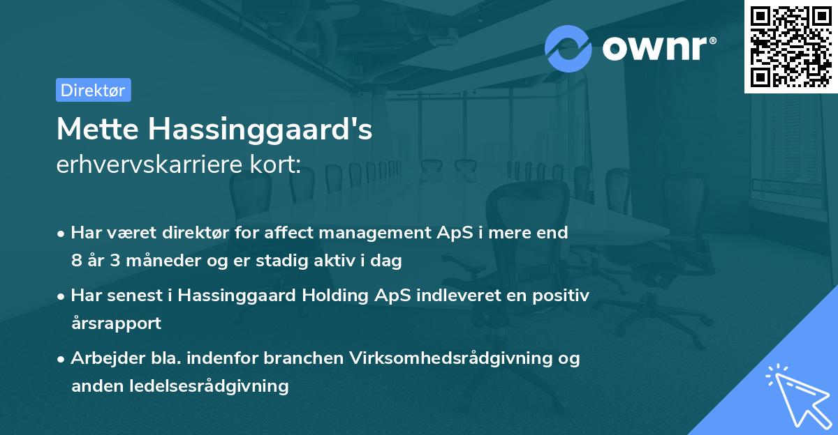 Mette Hassinggaard's erhvervskarriere kort