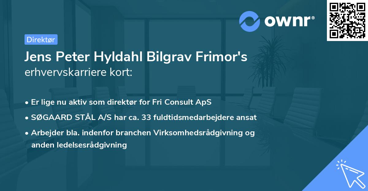 Jens Peter Hyldahl Bilgrav Frimor's erhvervskarriere kort