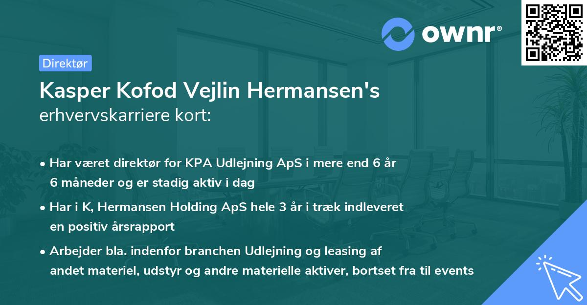 Kasper Kofod Vejlin Hermansen's erhvervskarriere kort