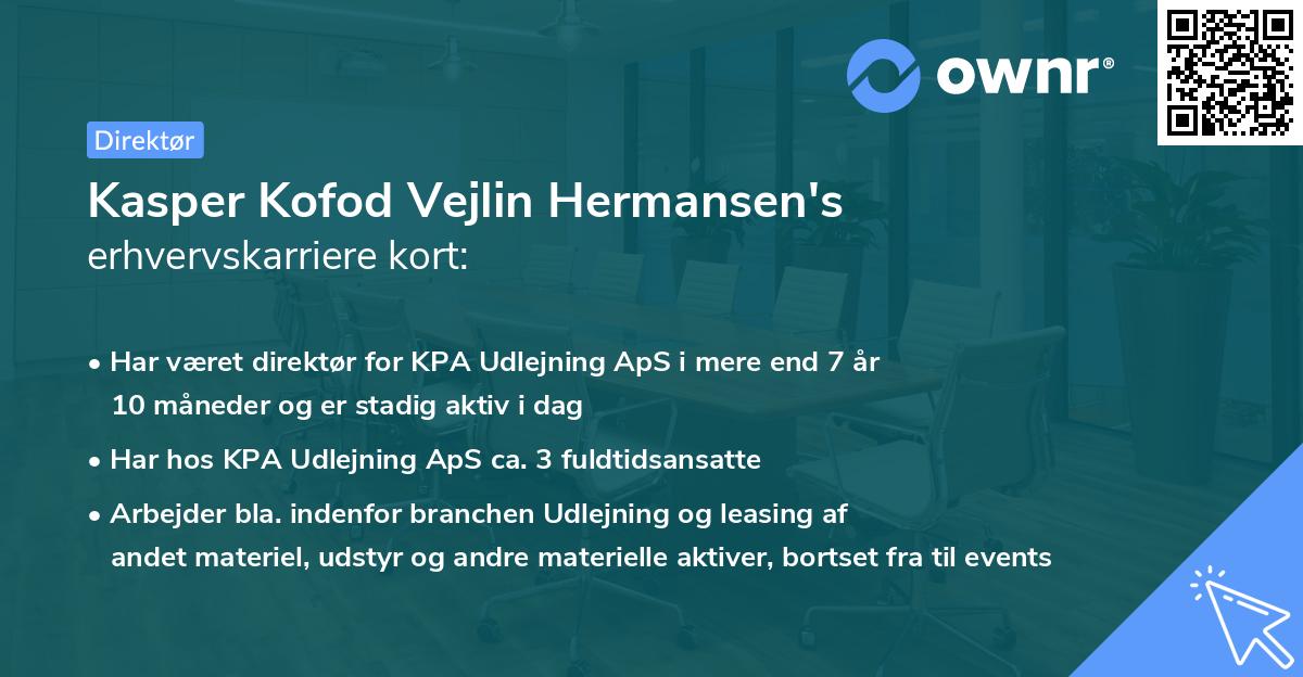 Kasper Kofod Vejlin Hermansen's erhvervskarriere kort