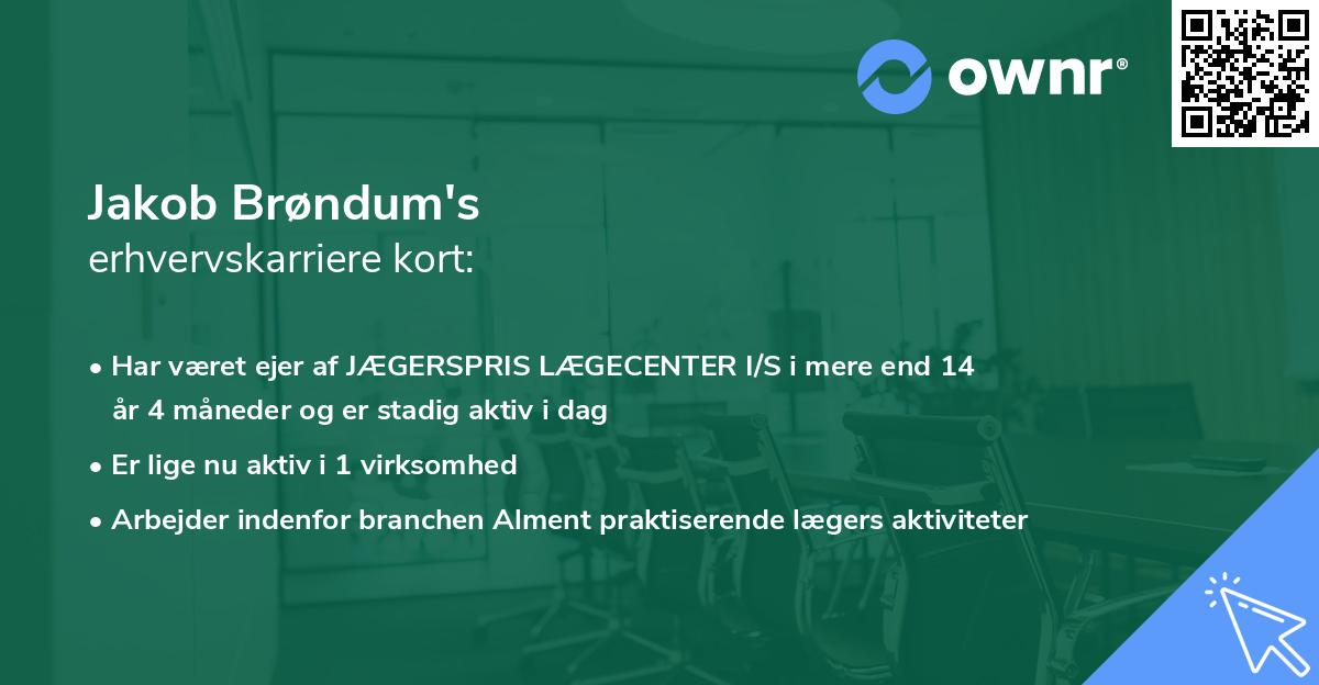 Jakob Brøndum's erhvervskarriere kort