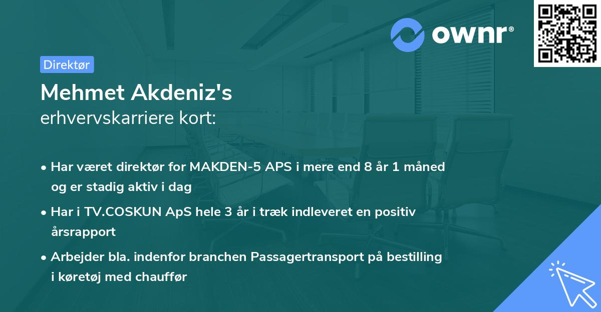 Mehmet Akdeniz's erhvervskarriere kort