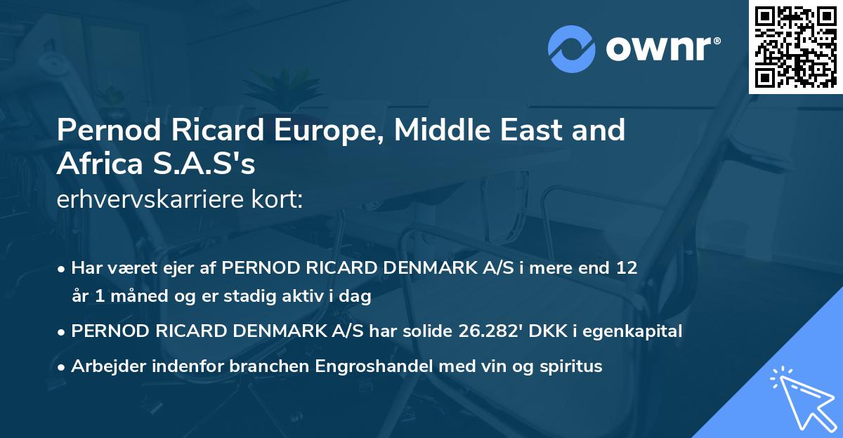 Pernod Ricard Europe, Middle East and Africa S.A.S's erhvervskarriere kort