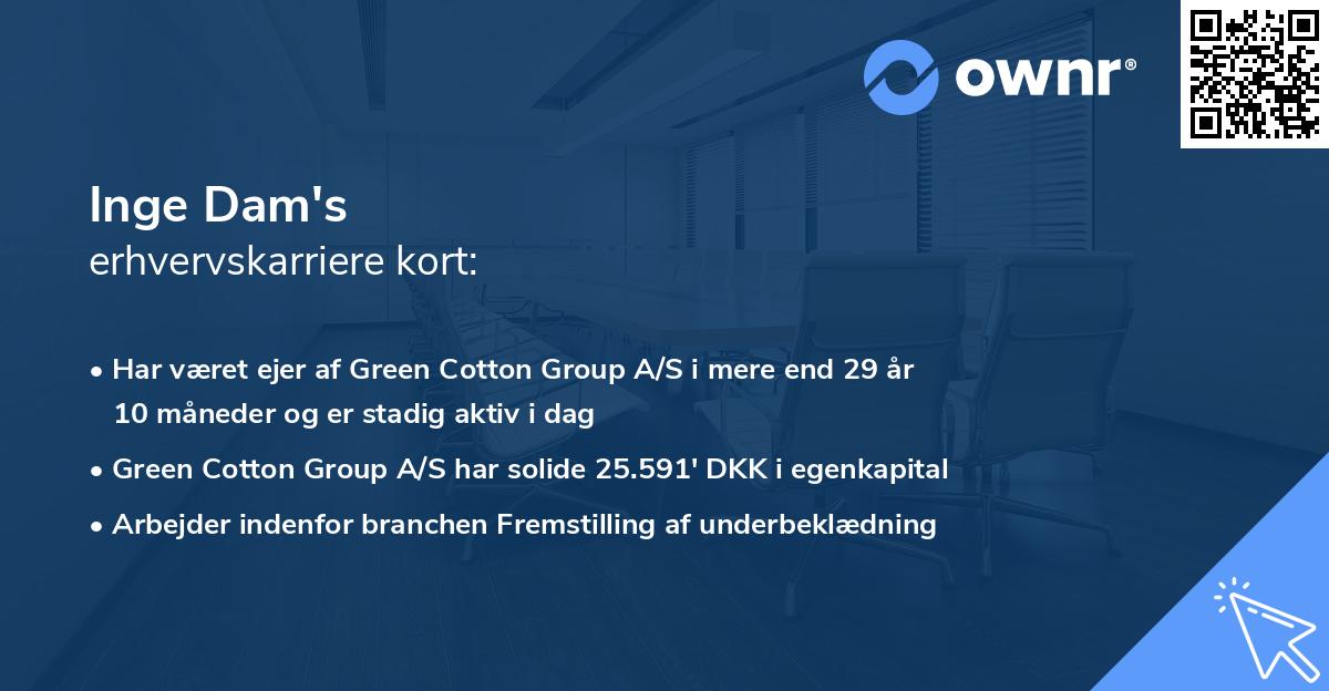 Inge Dam's erhvervskarriere kort