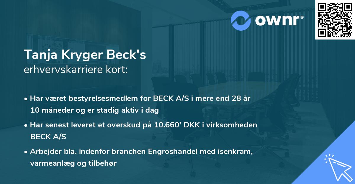 Tanja Kryger Beck's erhvervskarriere kort