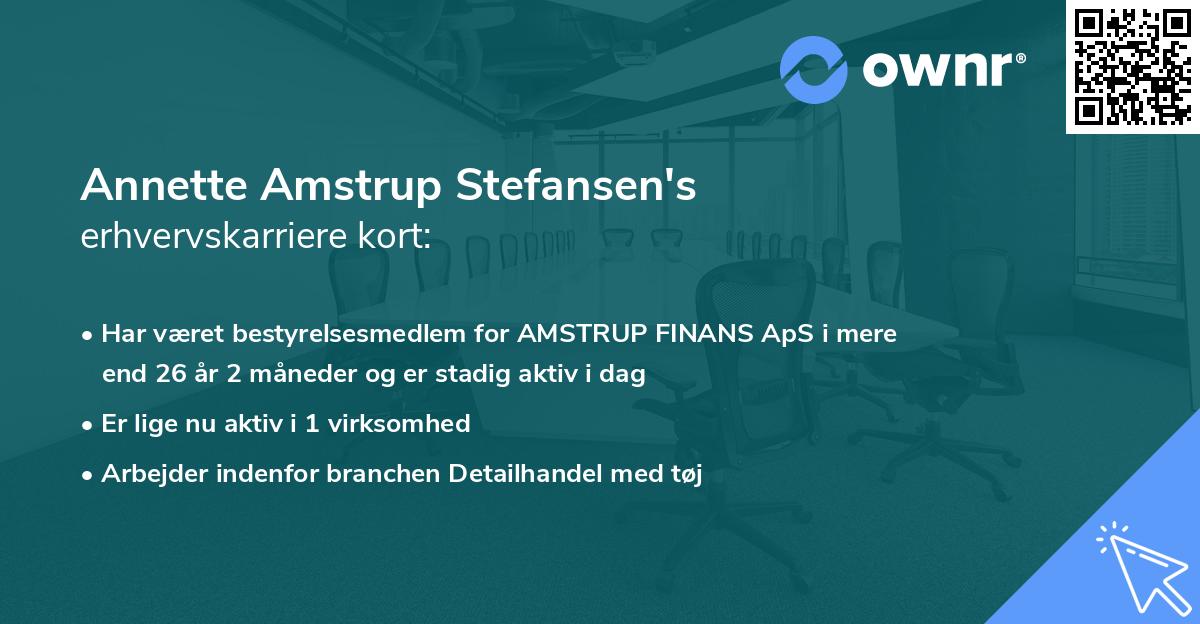 Annette Amstrup Stefansen's erhvervskarriere kort