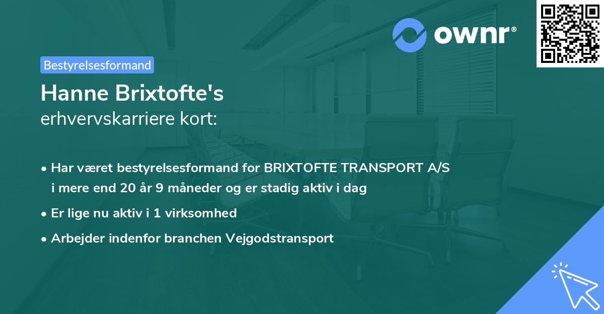 Hanne Brixtofte's erhvervskarriere kort