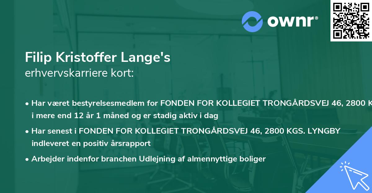 Filip Kristoffer Lange's erhvervskarriere kort