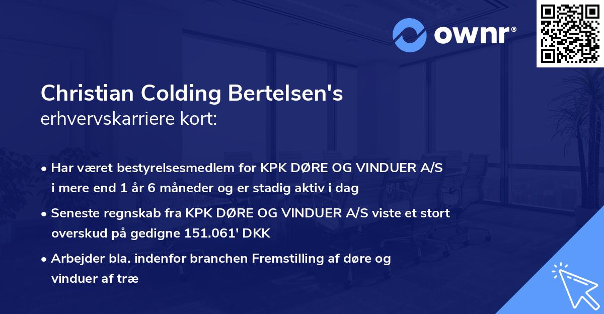 Christian Colding Bertelsen's erhvervskarriere kort