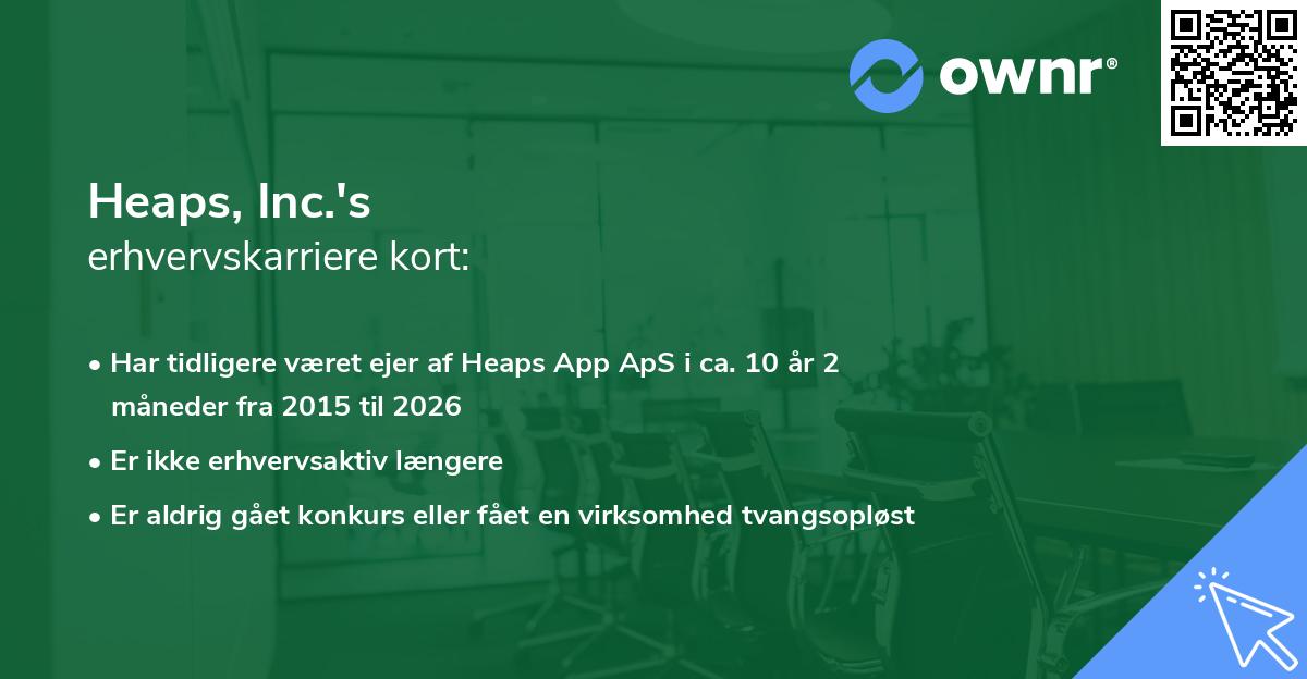 Heaps, Inc.'s erhvervskarriere kort