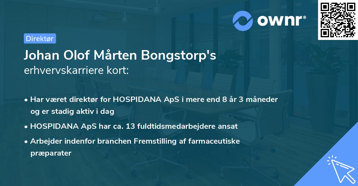 Johan Olof Mårten Bongstorp's erhvervskarriere kort