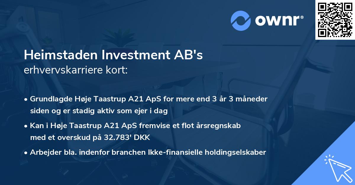 Heimstaden Investment AB's erhvervskarriere kort