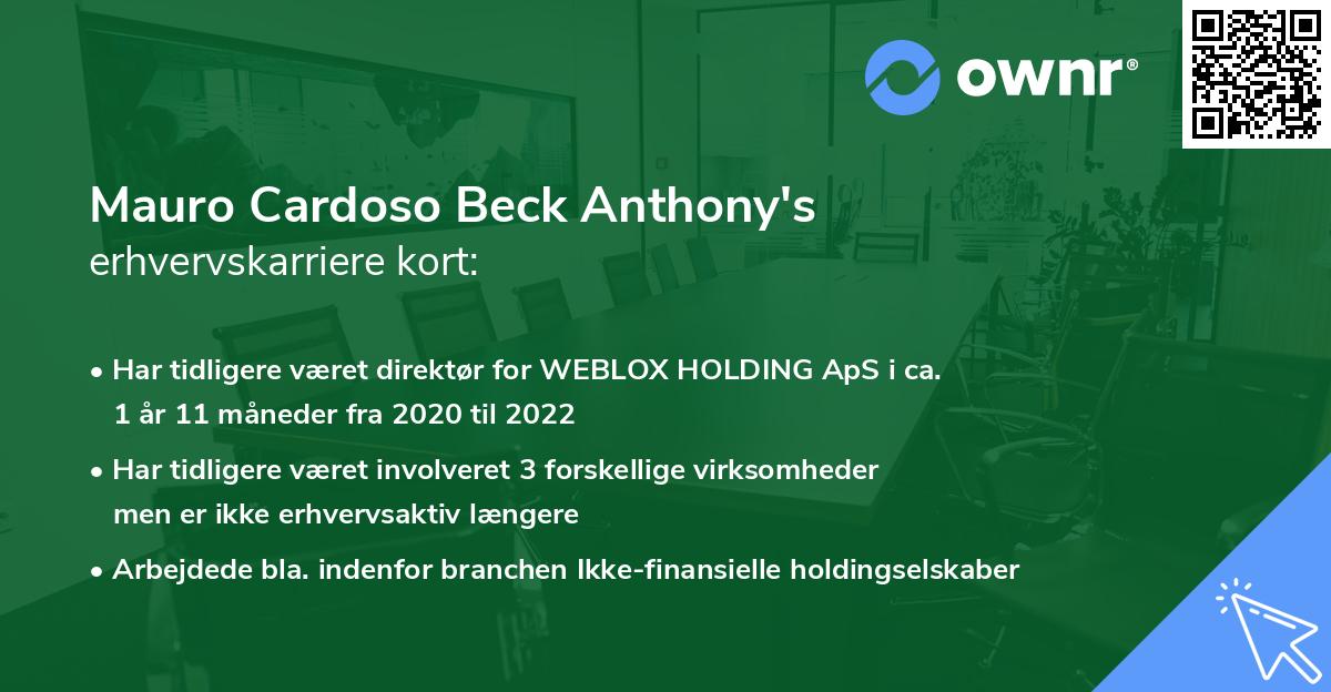 Mauro Cardoso Beck Anthony's erhvervskarriere kort