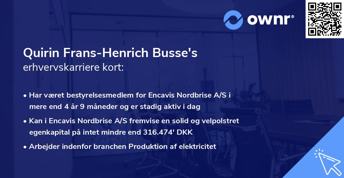 Quirin Frans-Henrich Busse's erhvervskarriere kort