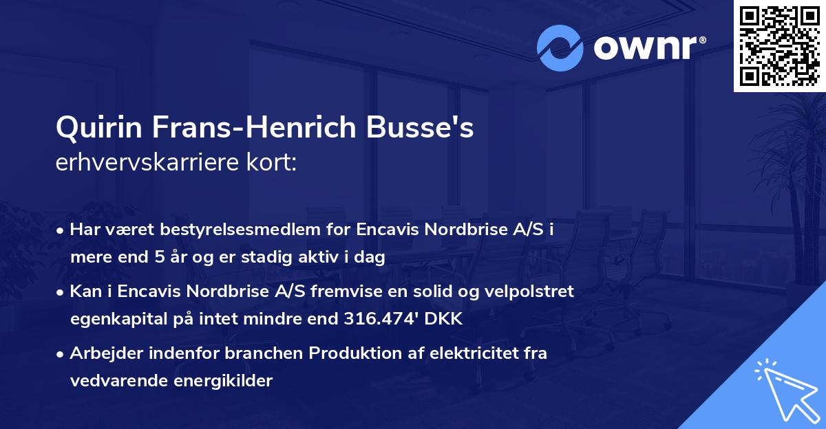 Quirin Frans-Henrich Busse's erhvervskarriere kort