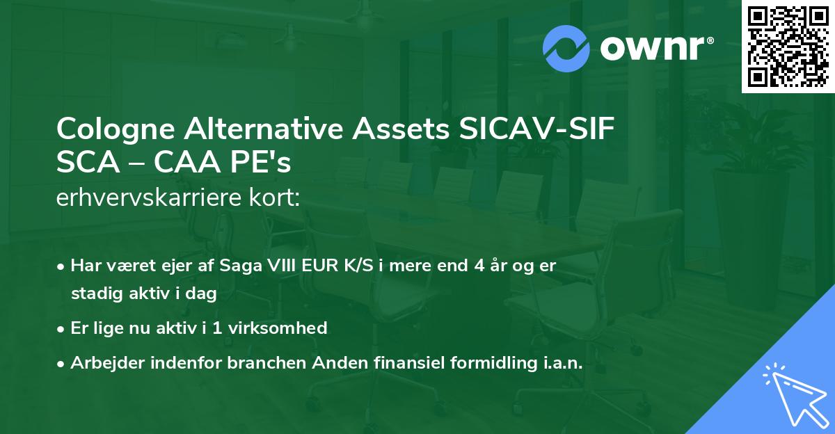 Cologne Alternative Assets SICAV-SIF SCA – CAA PE's erhvervskarriere kort