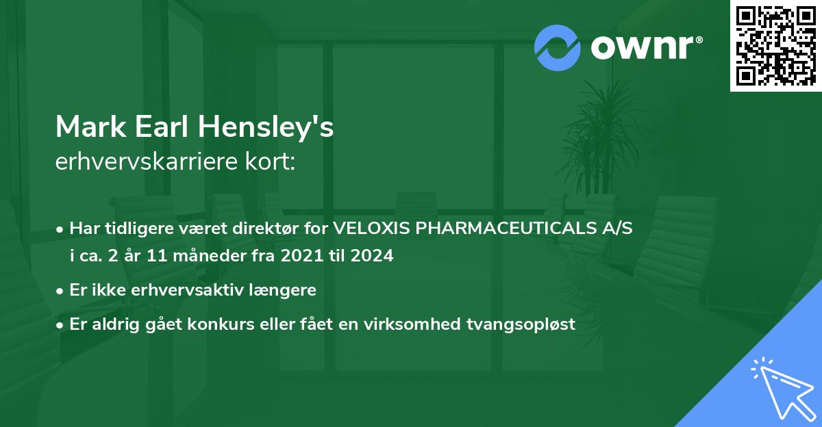 Mark Earl Hensley's erhvervskarriere kort