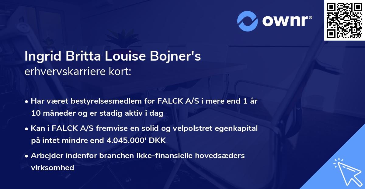 Ingrid Britta Louise Bojner's erhvervskarriere kort