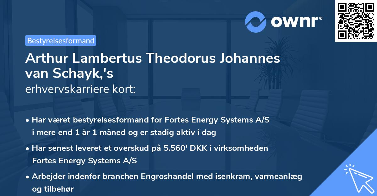 Arthur Lambertus Theodorus Johannes van Schayk,'s erhvervskarriere kort