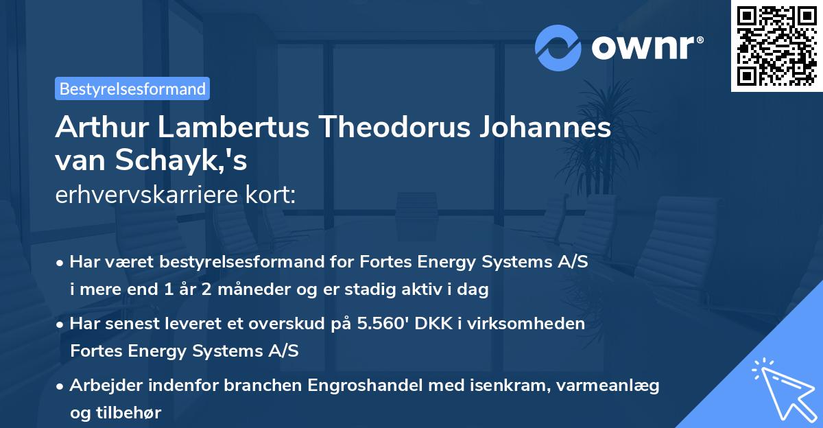 Arthur Lambertus Theodorus Johannes van Schayk,'s erhvervskarriere kort