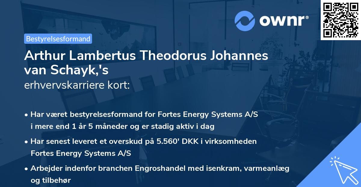 Arthur Lambertus Theodorus Johannes van Schayk,'s erhvervskarriere kort