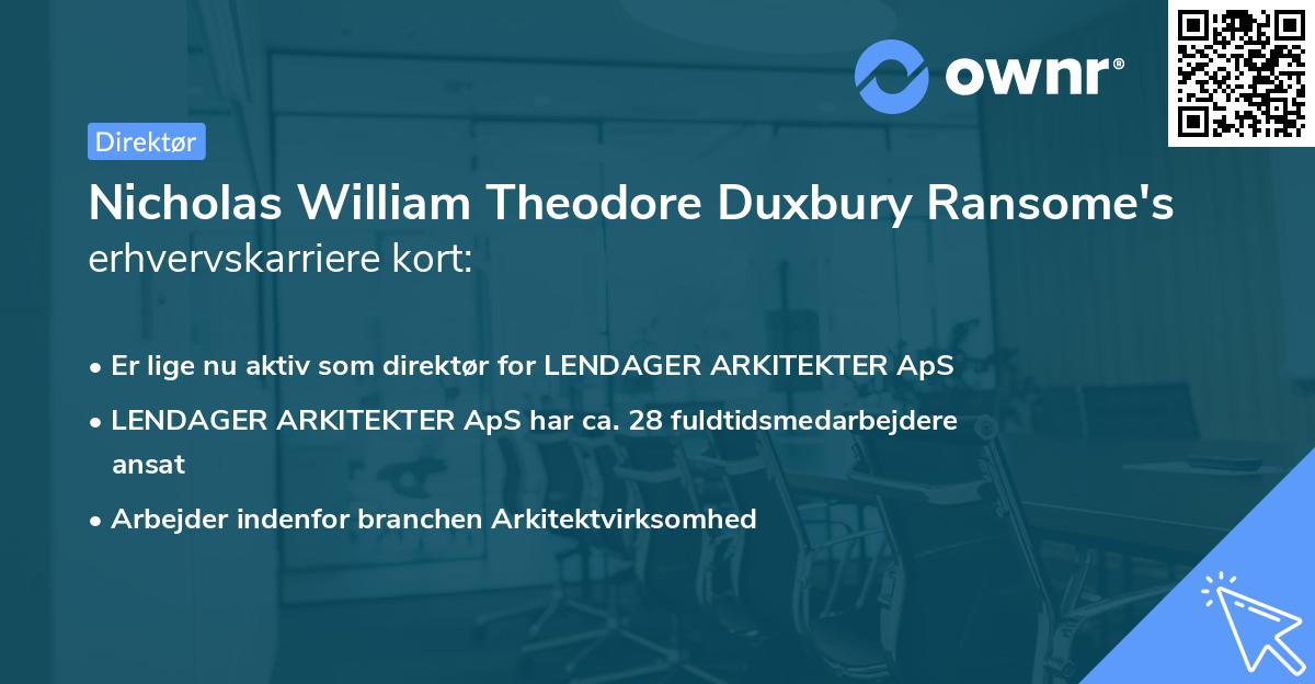 Nicholas William Theodore Duxbury Ransome's erhvervskarriere kort