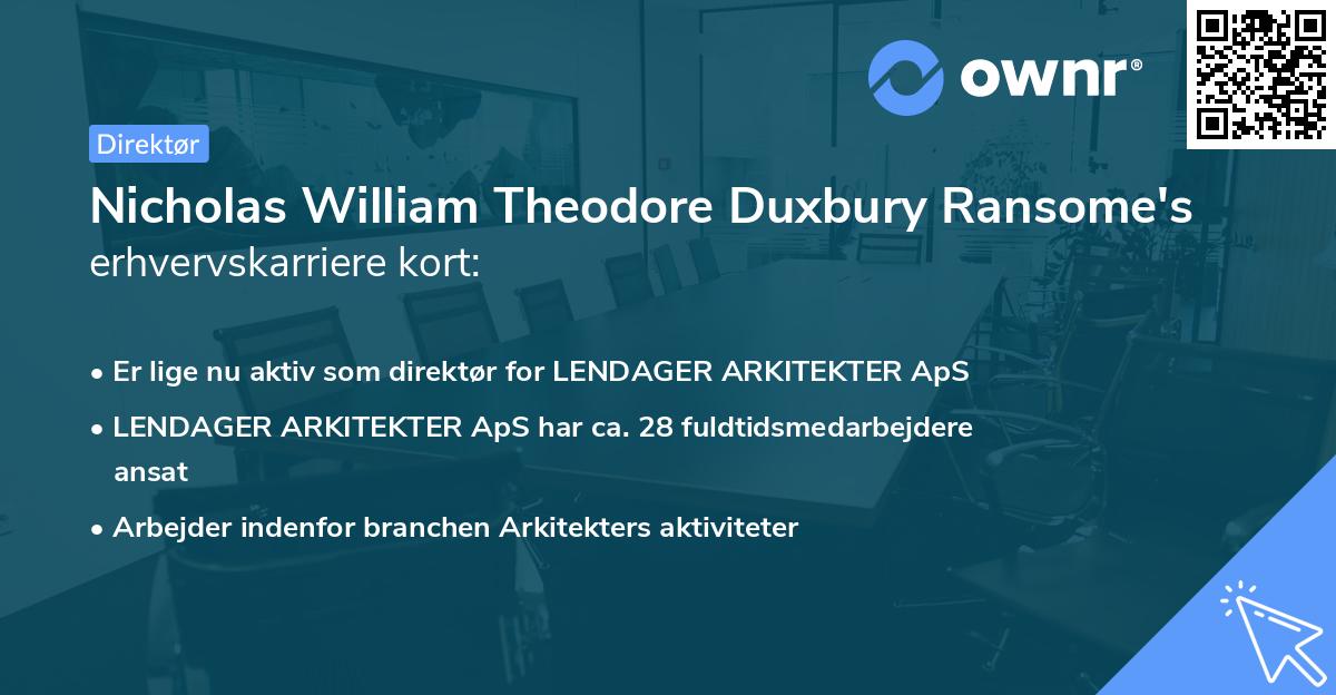 Nicholas William Theodore Duxbury Ransome's erhvervskarriere kort