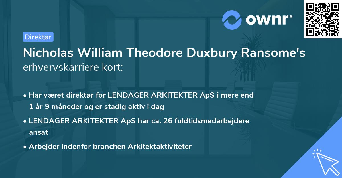 Nicholas William Theodore Duxbury Ransome's erhvervskarriere kort