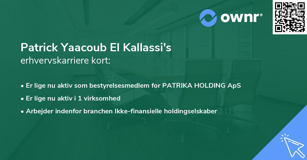 Patrick Yaacoub El Kallassi's erhvervskarriere kort